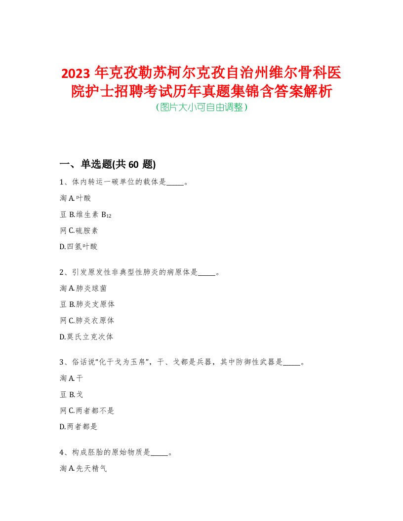 2023年克孜勒苏柯尔克孜自治州维尔骨科医院护士招聘考试历年真题集锦含答案解析