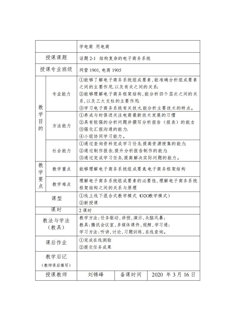 电子商务教案-学电商用电商教学教案-结构复杂的电子商务系统(教案)