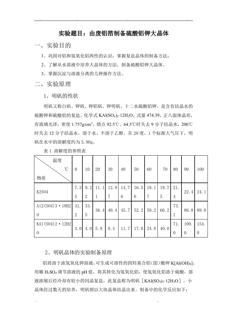 废铝箔之硫酸铝钾大晶体及碱式碳酸铜制备