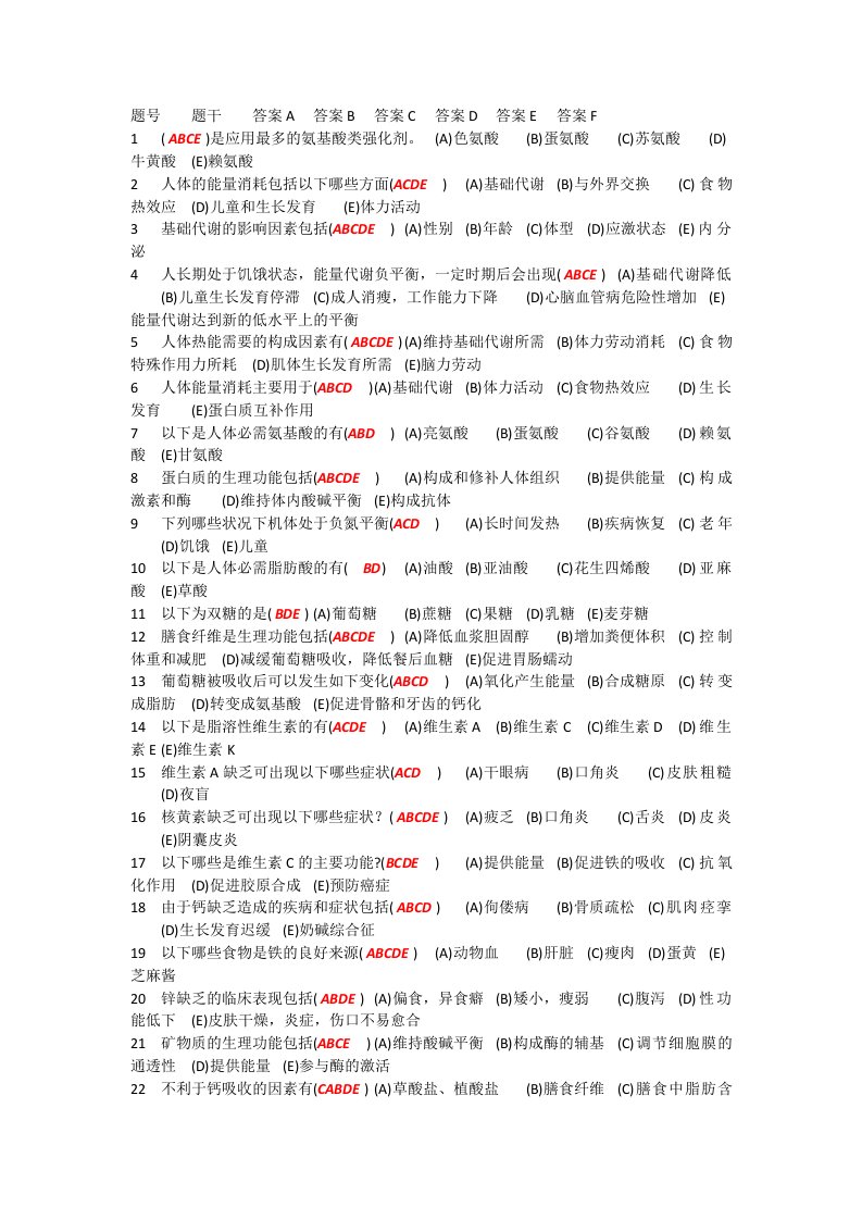 河北经贸大学食品营养与保健多选题.