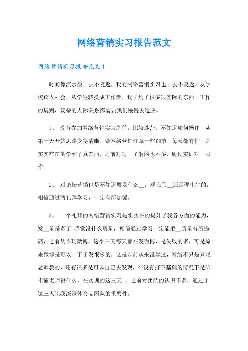 网络营销实习报告范文