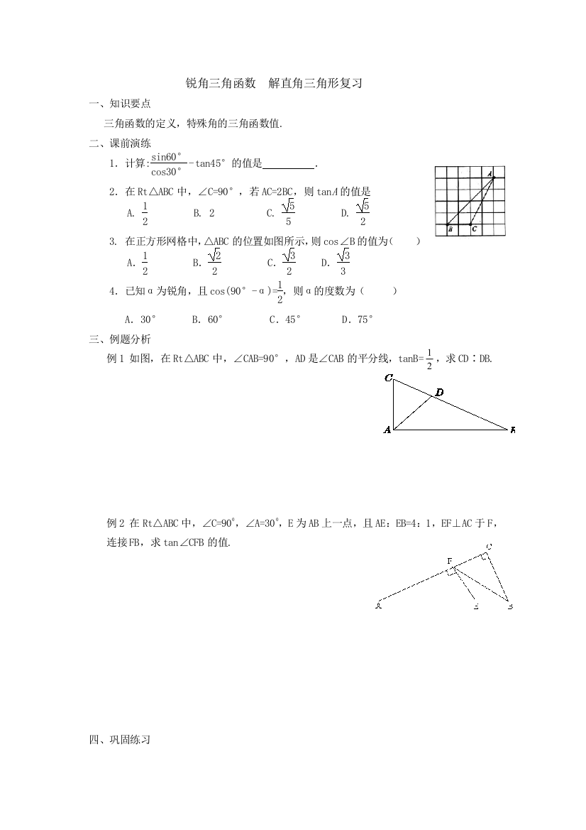 锐角三角函数及解直角三角形复习