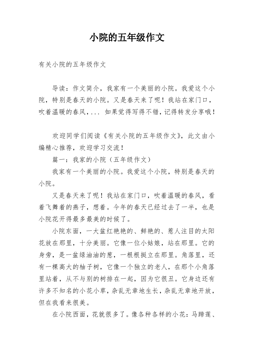 小院的五年级作文