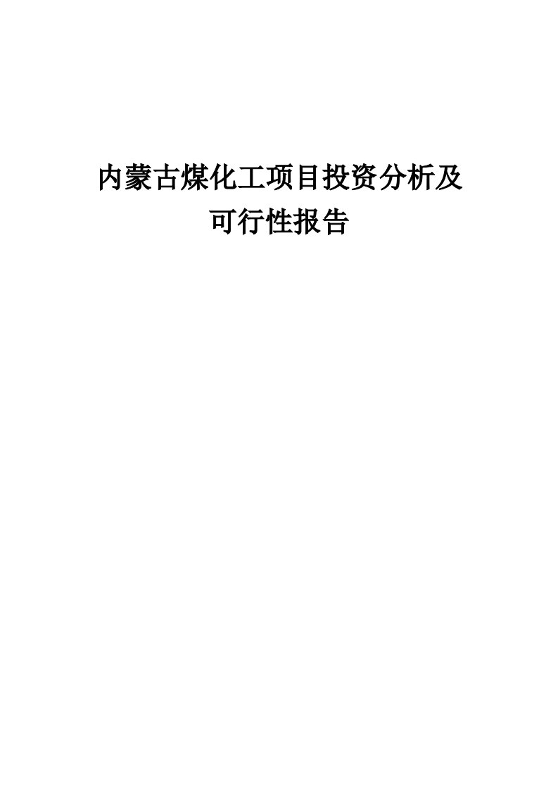 2024年内蒙古煤化工项目投资分析及可行性报告