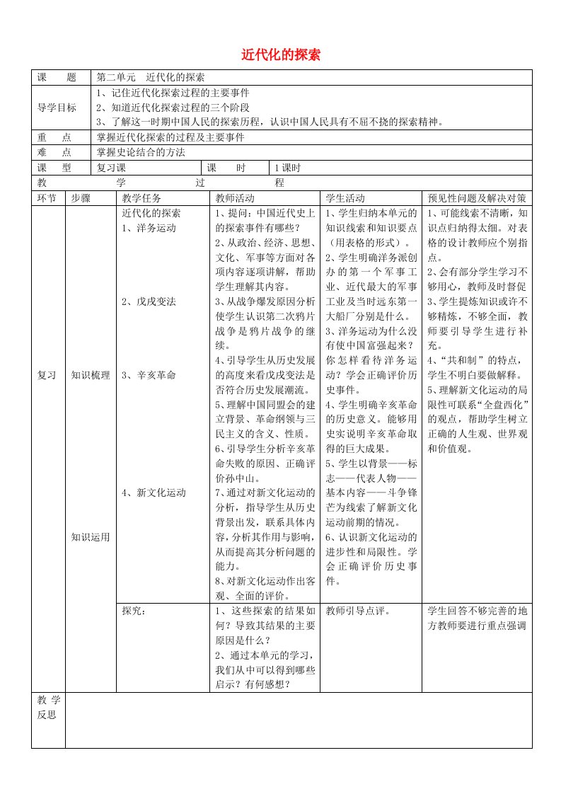 吉林省通化市外国语学校八年级历史上册第二单元导学案无答案新人教版