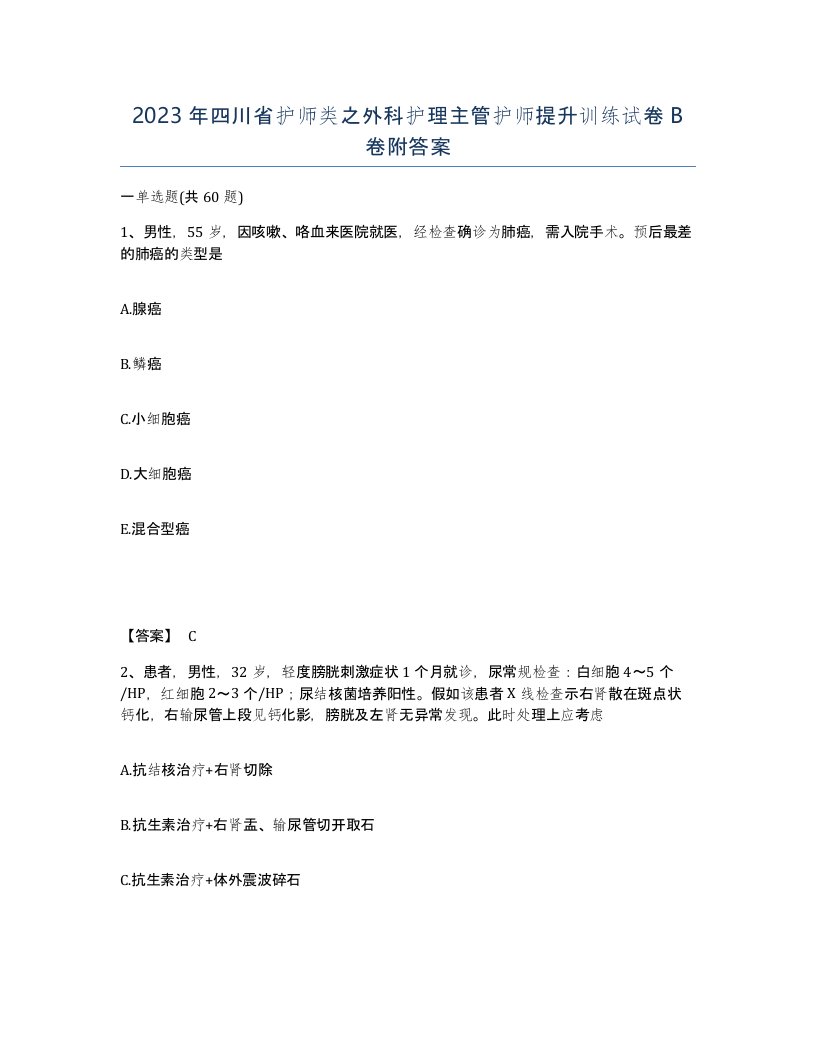 2023年四川省护师类之外科护理主管护师提升训练试卷B卷附答案