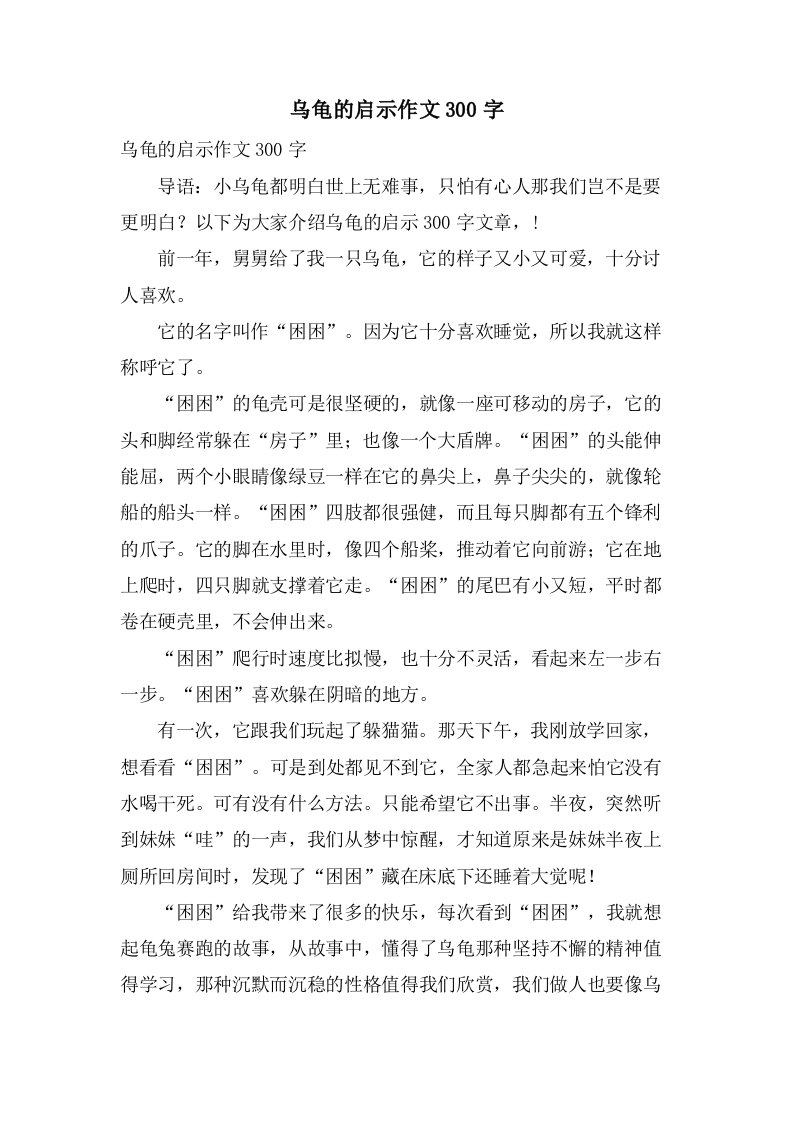 乌龟的启示作文300字