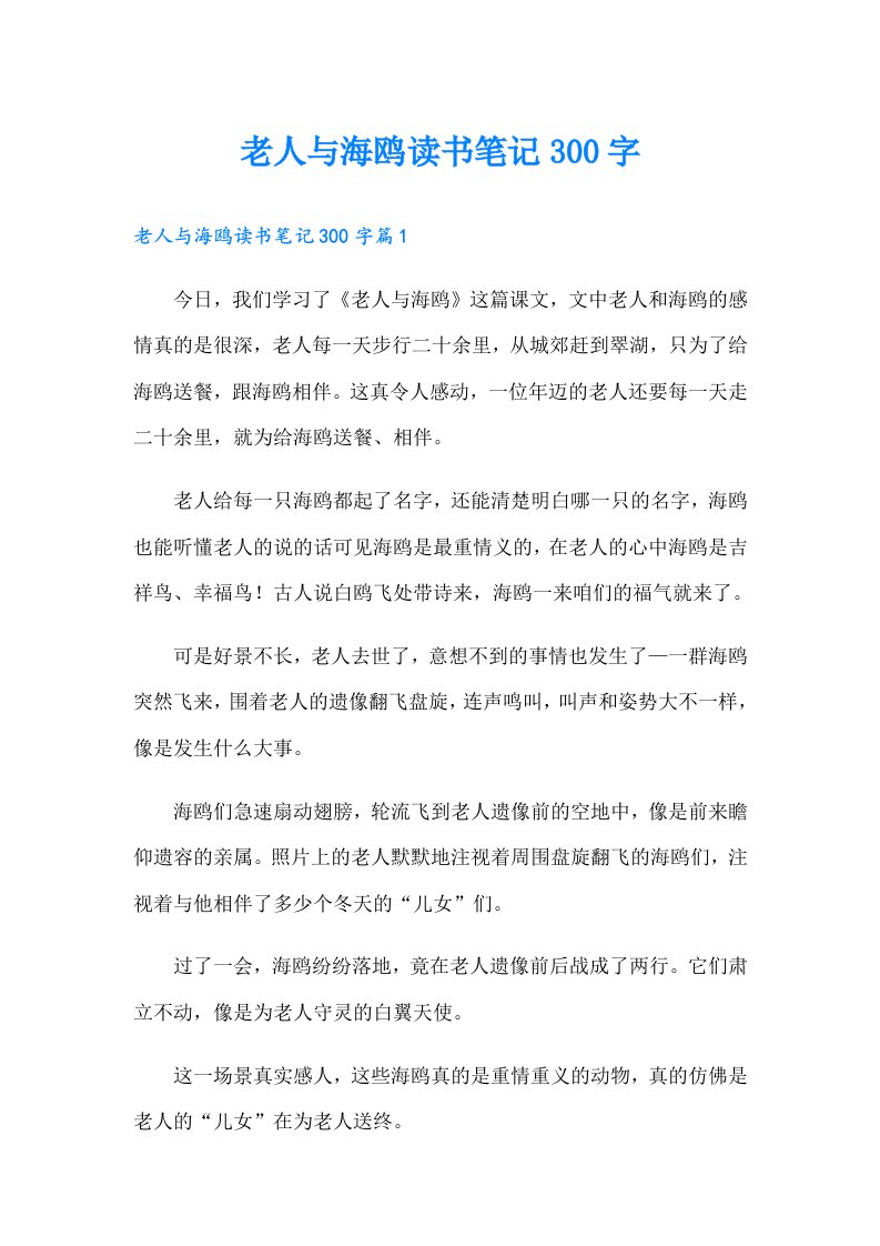 老人与海鸥读书笔记300字