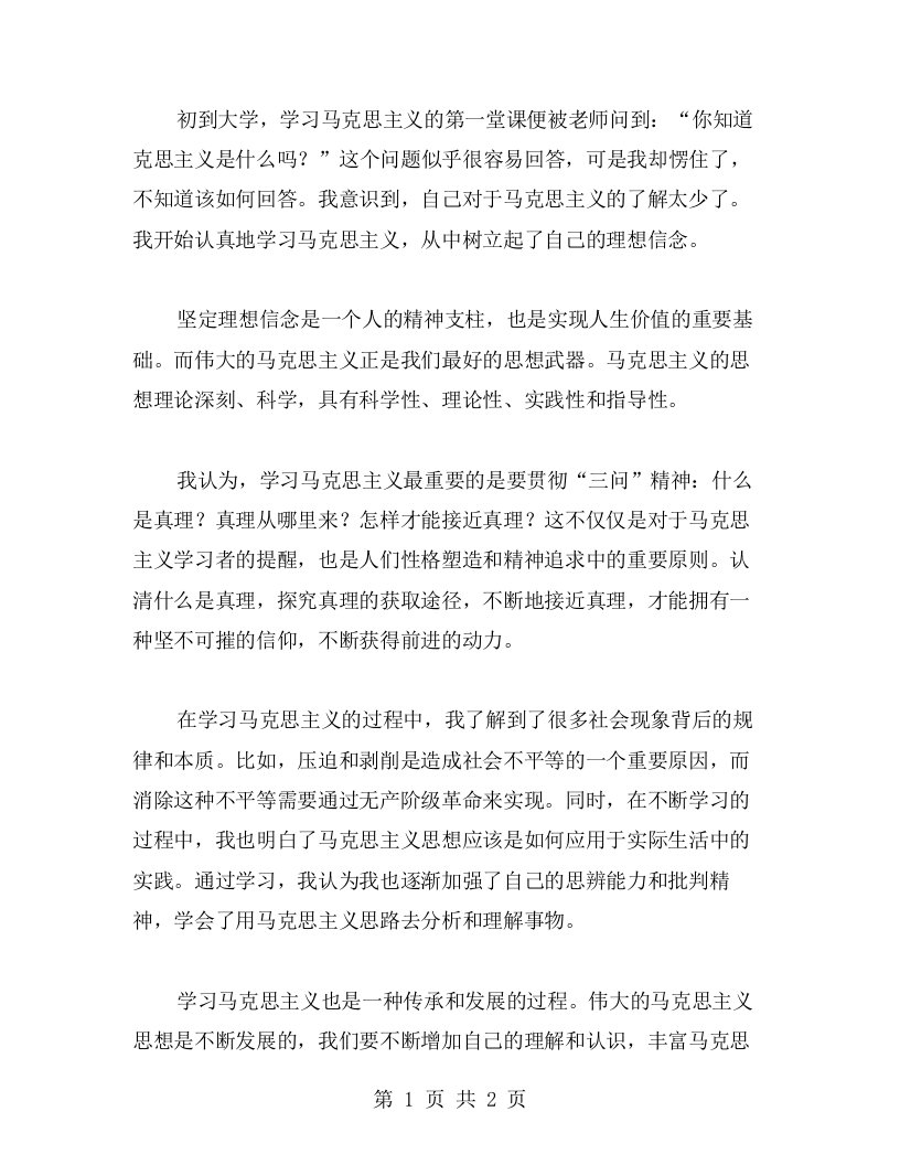 学习马克思主义心得：坚定理想信念，不断追求真理