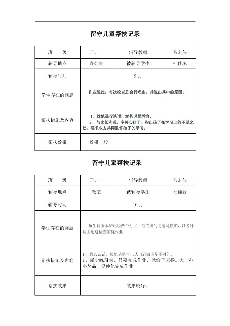 留守儿童帮扶记录文稿