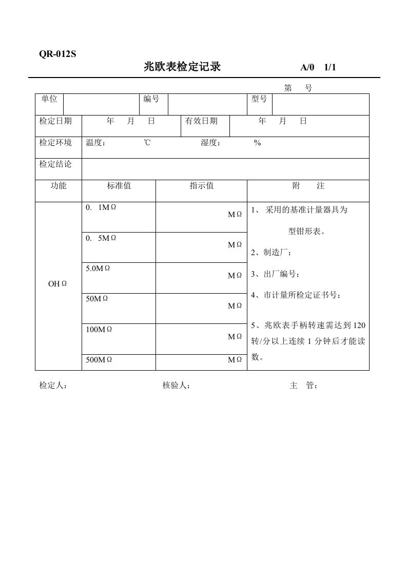 最全设备管理手册之表格记录