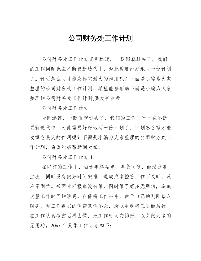 公司财务处工作计划