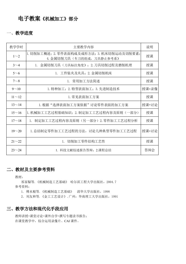 机械制造工艺基础教案