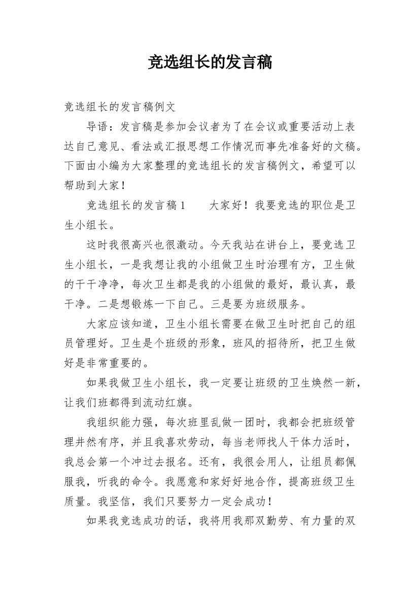 竞选组长的发言稿_3