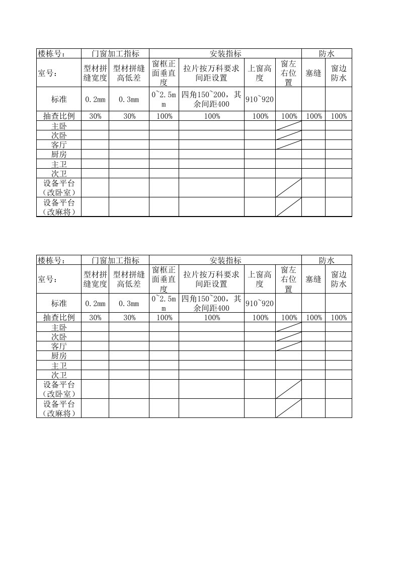 门窗实测实量表格