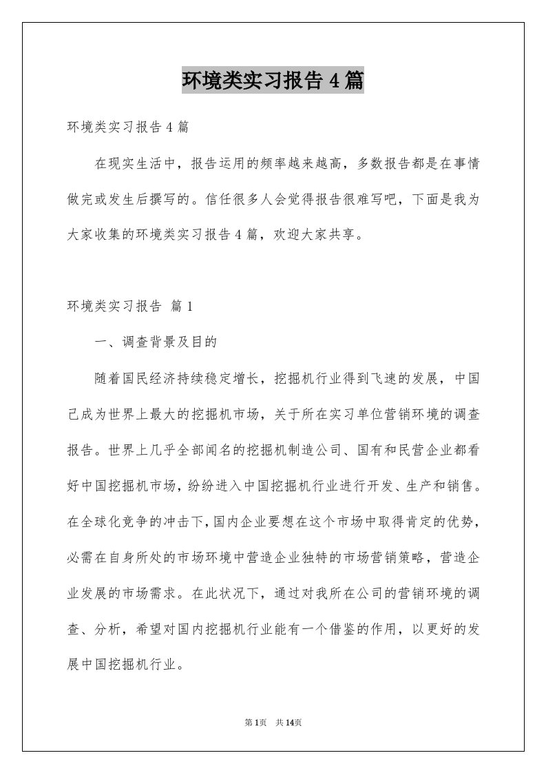 环境类实习报告4篇例文