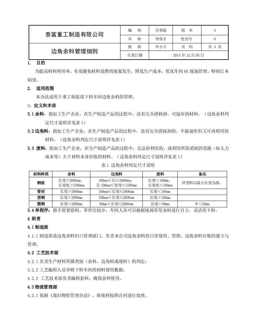 边角余料管理细则