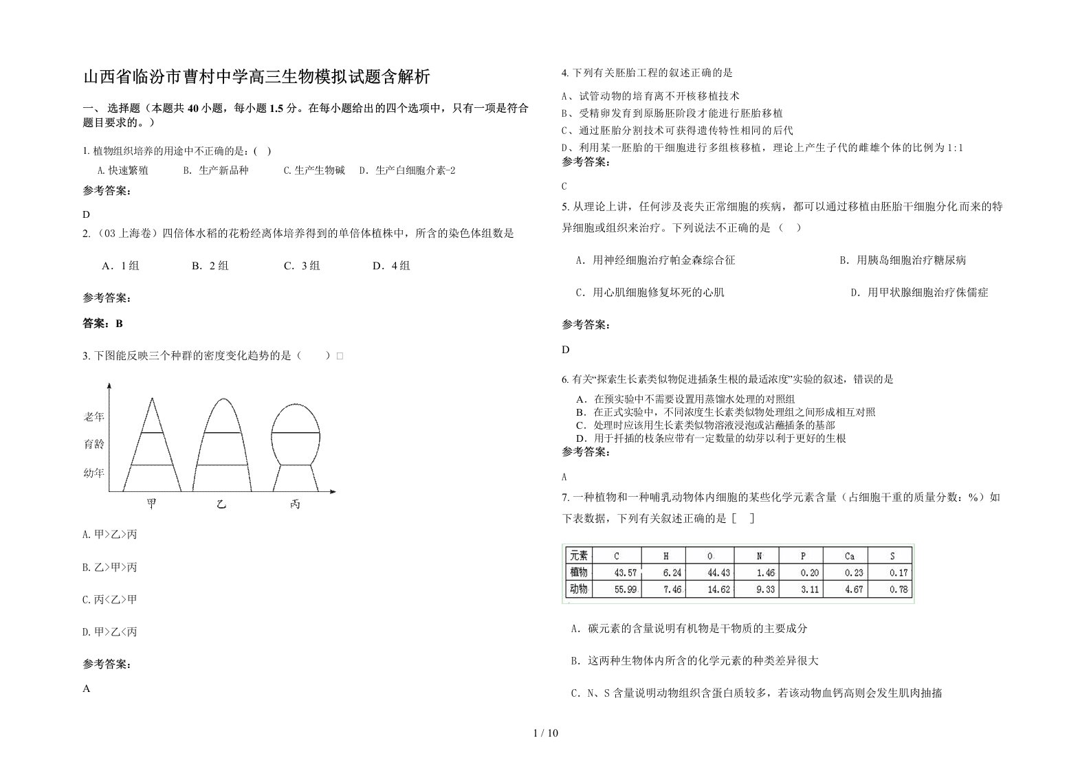 山西省临汾市曹村中学高三生物模拟试题含解析