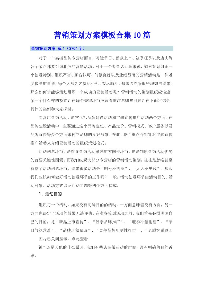 （可编辑）营销策划方案模板合集10篇