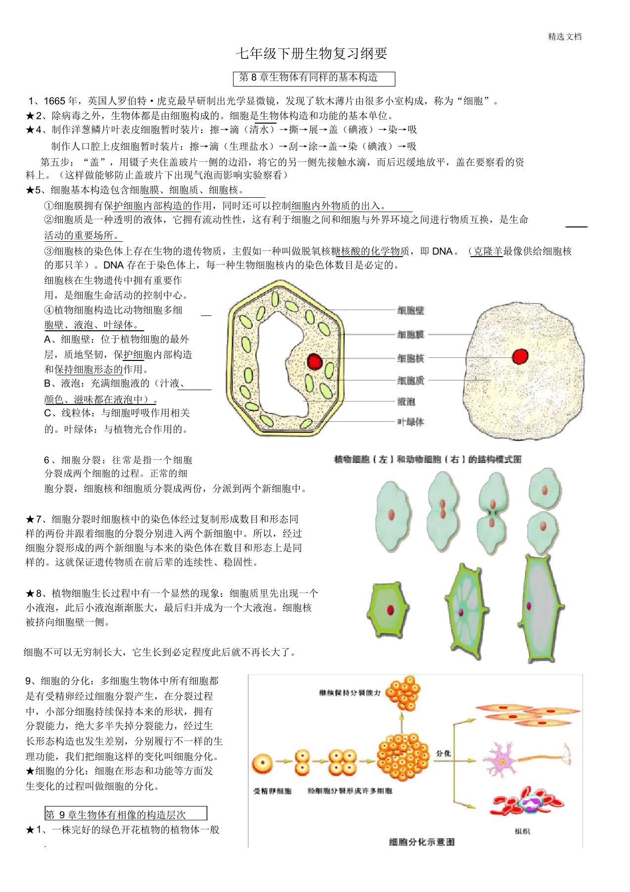 苏科版生物七年级下册知识点总结计划期末复习计划资料