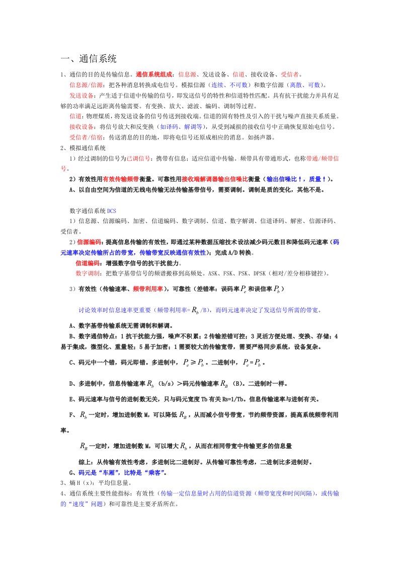 国家电网通信类复习资料通信原理、信号与系统