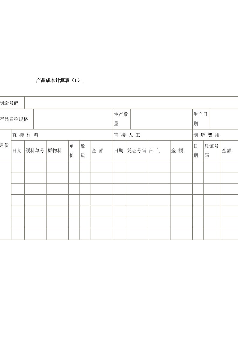 产品成本计算表