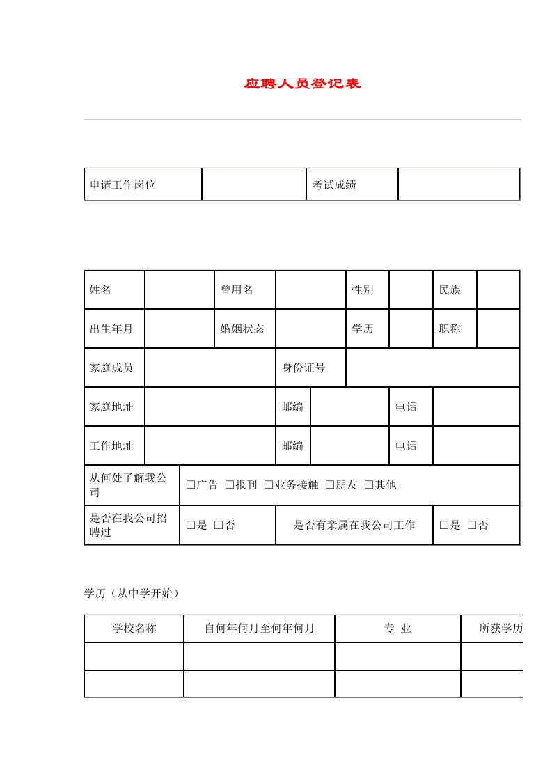 员工管理-应聘人员登记表1