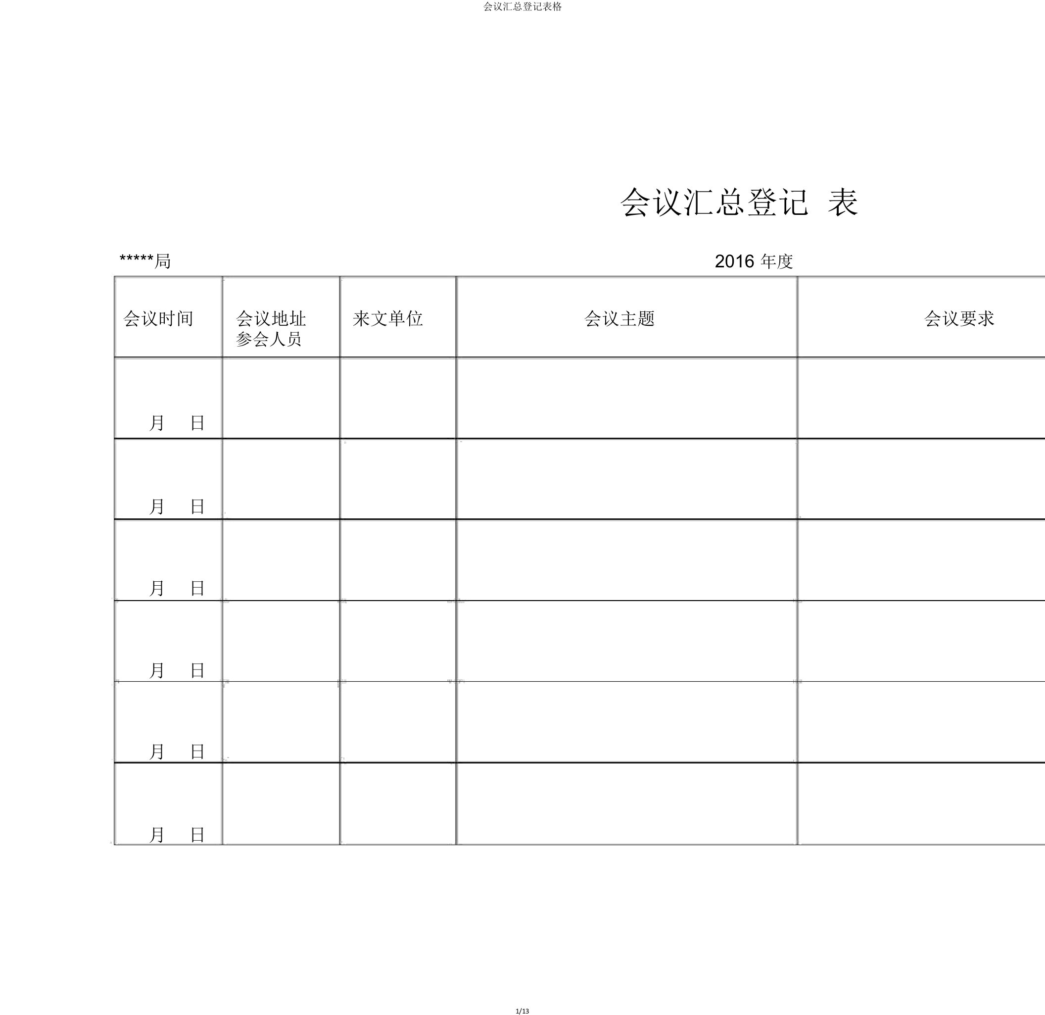 会议汇总登记表格