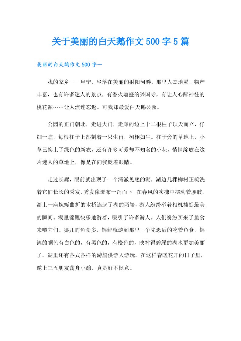 关于美丽的白天鹅作文500字5篇