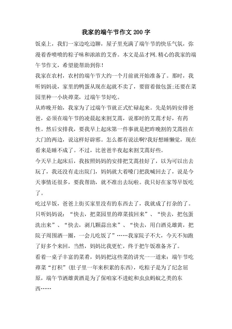 我家的端午节作文200字