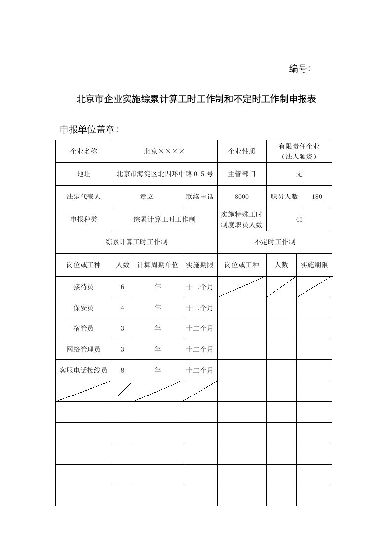 2021年综合工时申请范本仅供参考