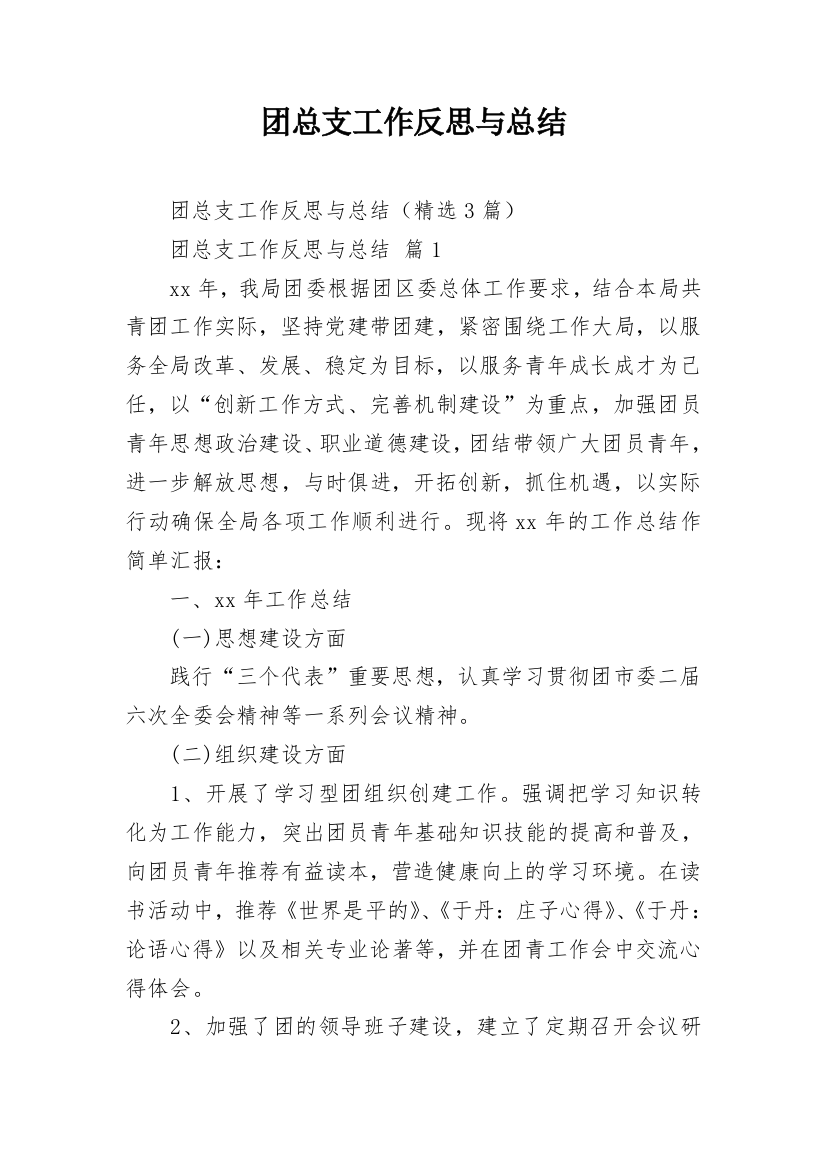 团总支工作反思与总结