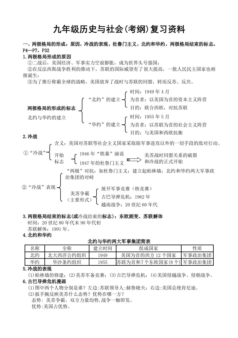 历史与社会九年级全册复习提纲