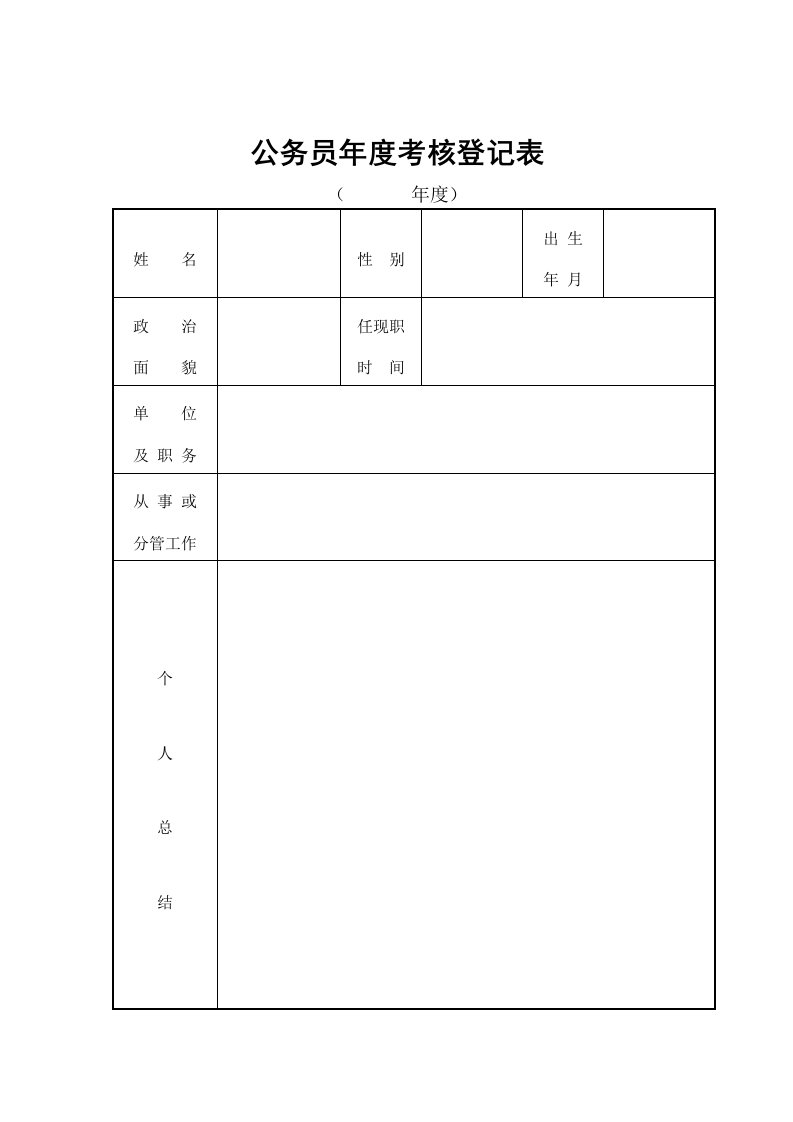 公务员年度考核登记表范例