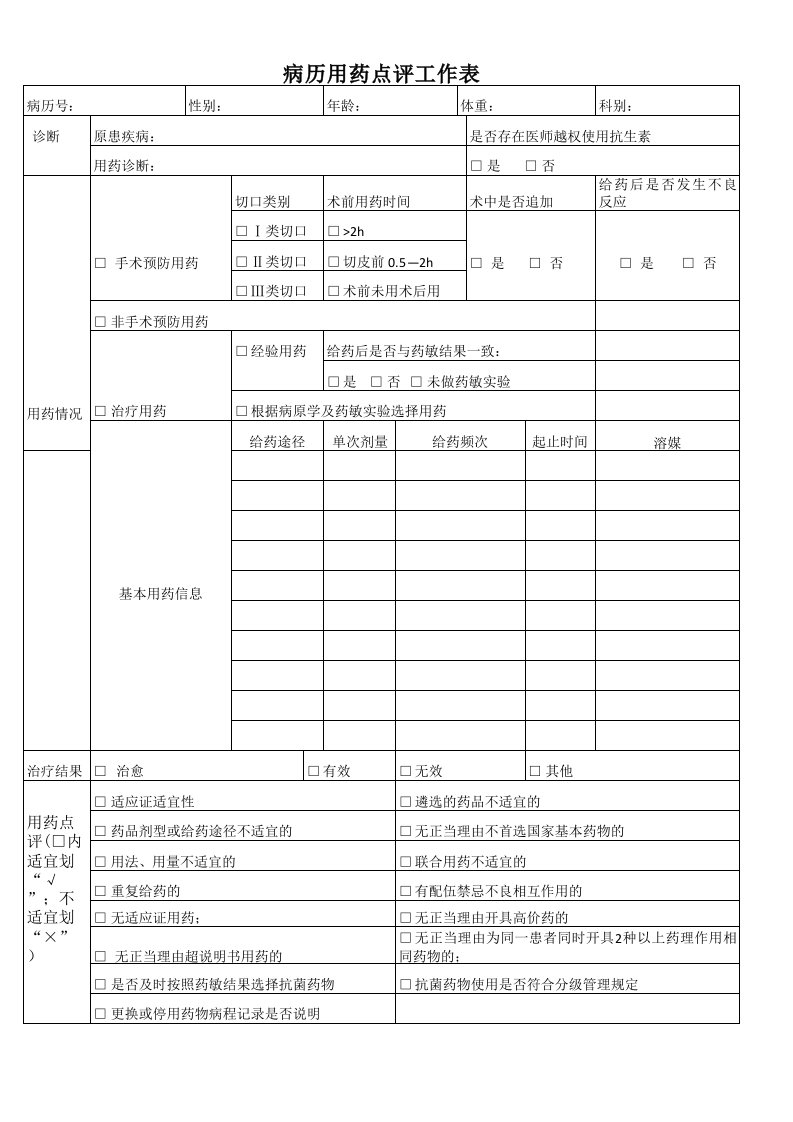 病历用药点评工作表