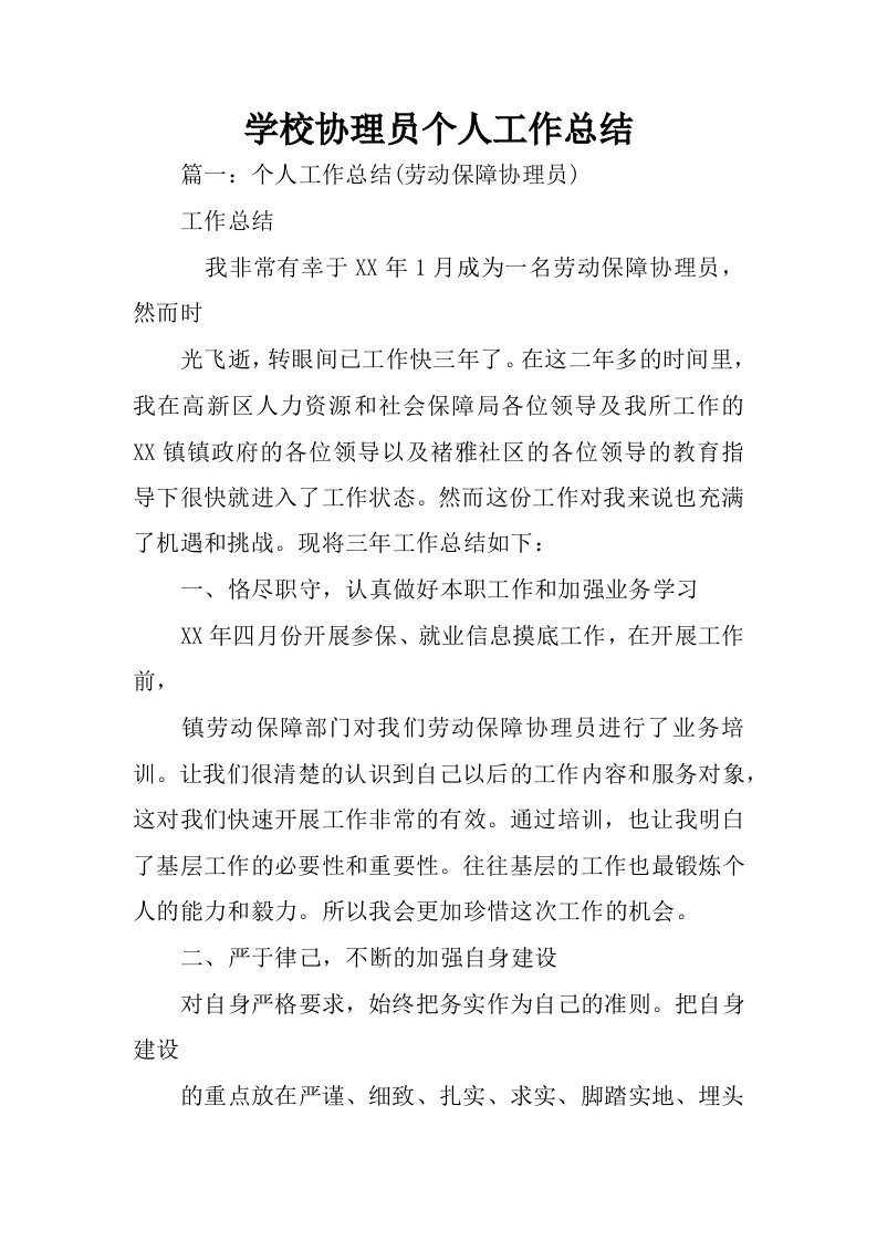 学校协理员个人工作总结