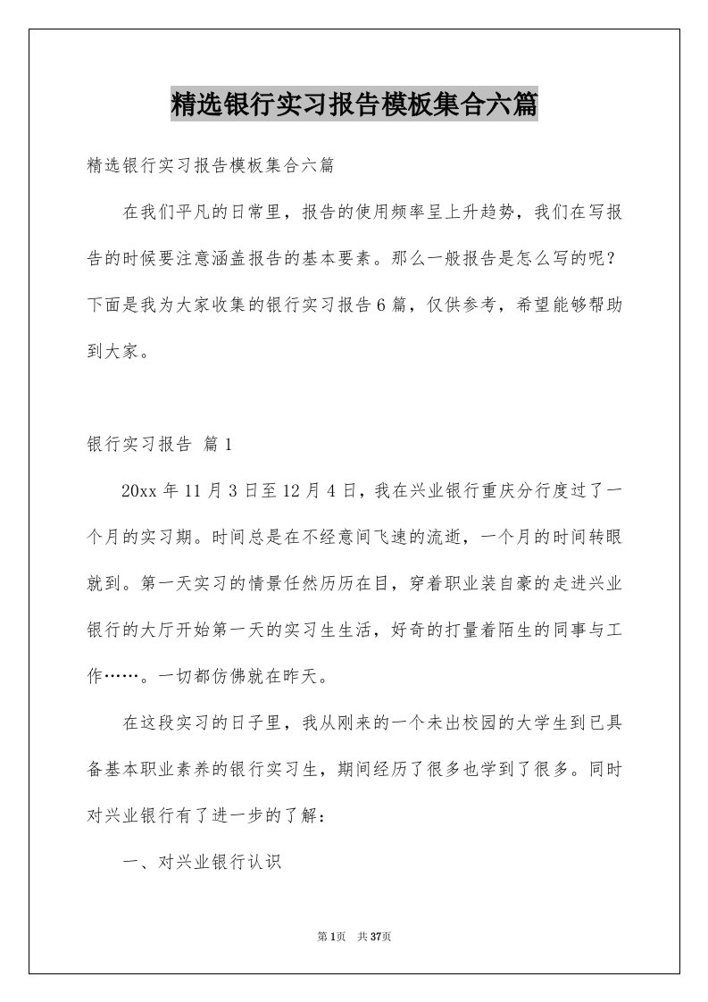 精选银行实习报告模板集合六篇