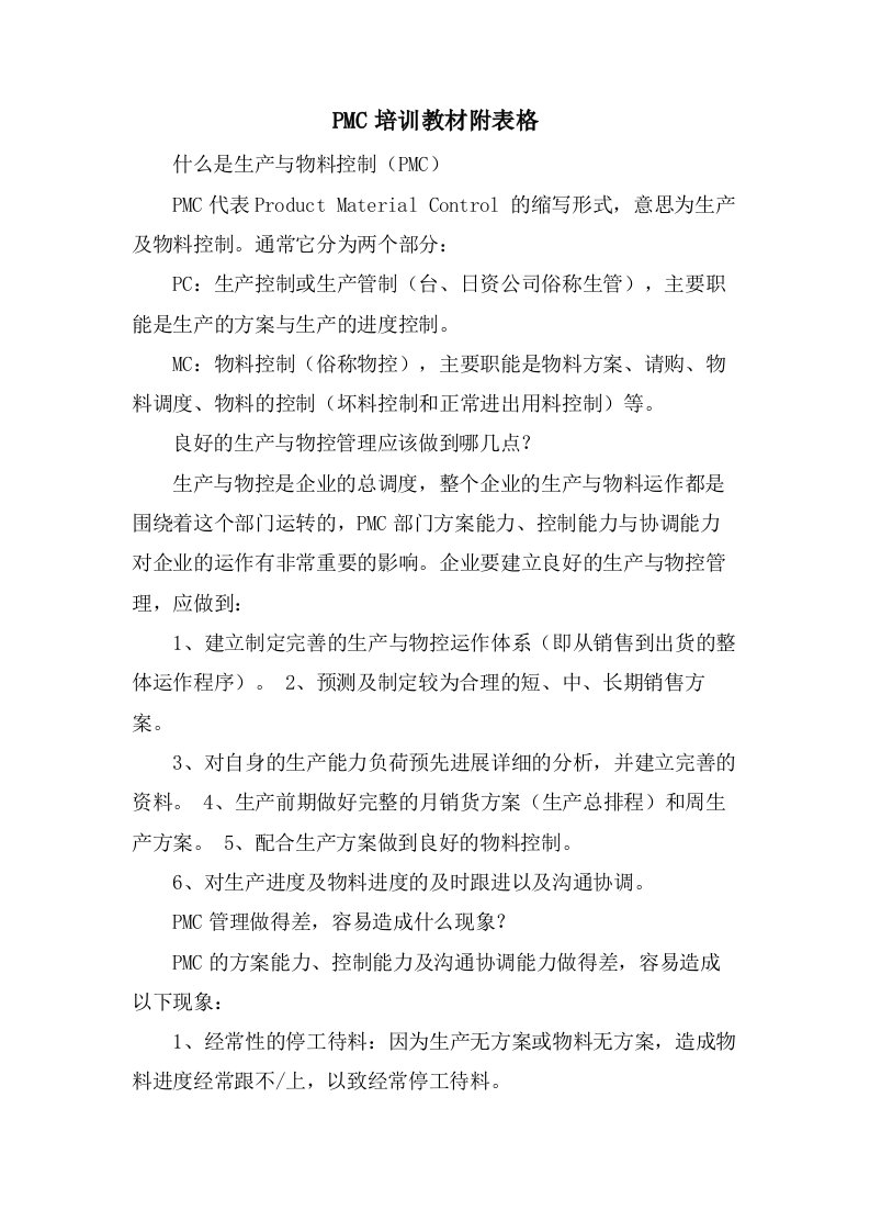 PMC培训教材附表格