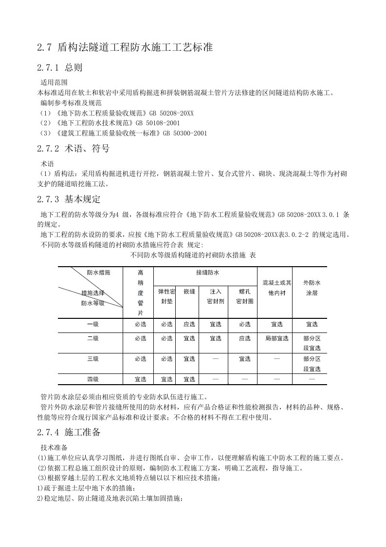 工程标准法规-盾构法隧道工程防水施工工艺标准