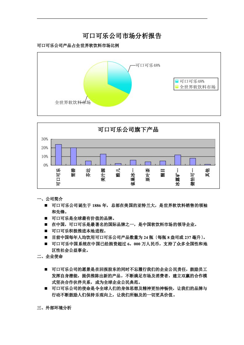 最新可口可乐公司市场分析报告