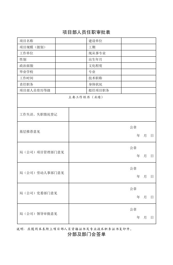 项目经理部可用表格