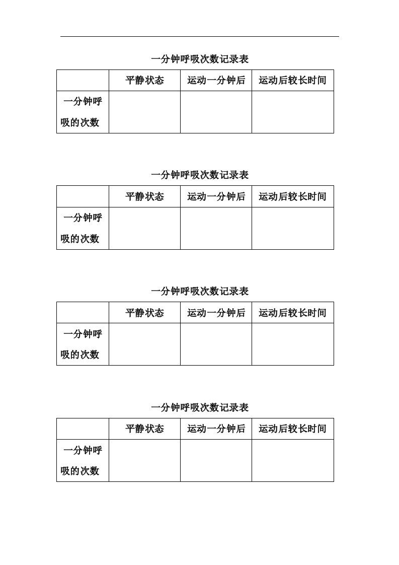 一分钟呼吸次数记录表