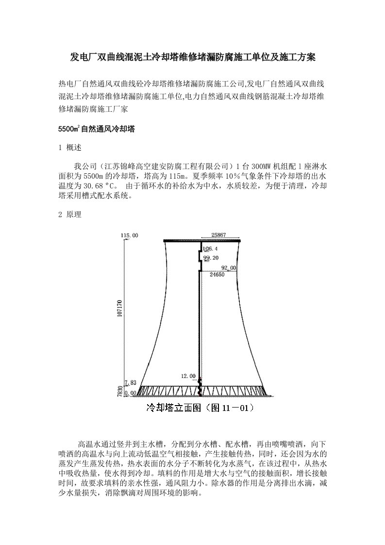 电厂双曲线冷却塔维修堵漏防腐施工方案