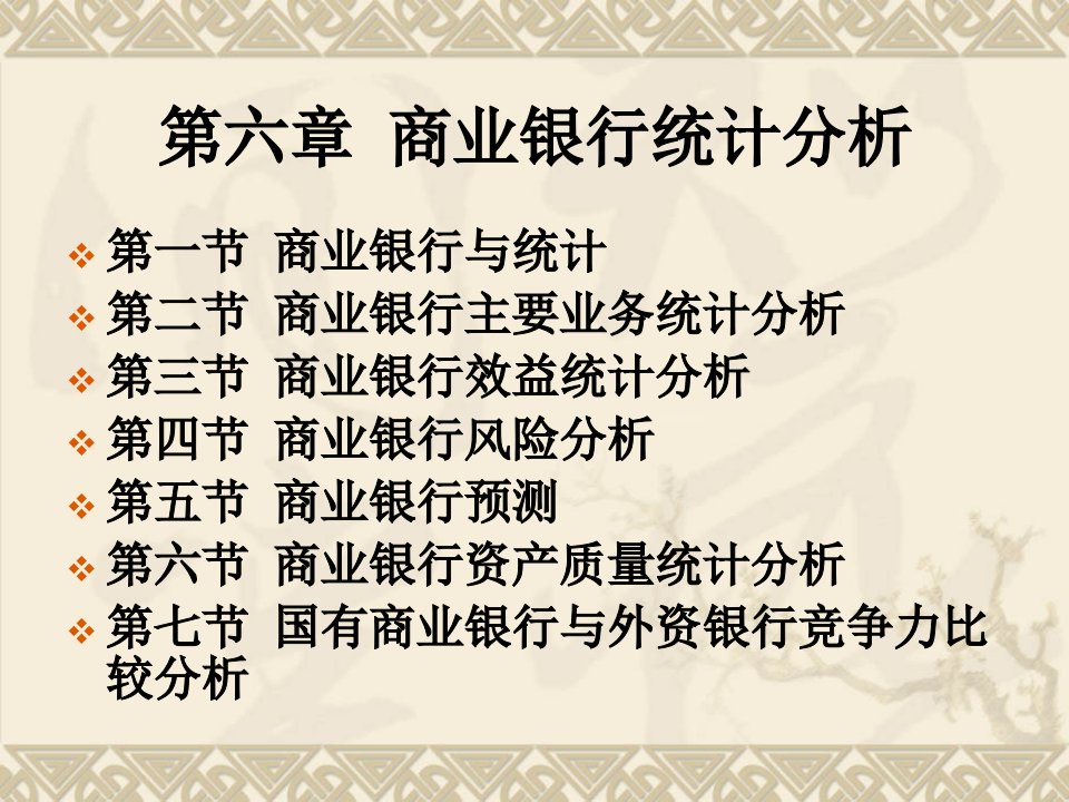 《金融统计分析》第六章商业银行统计分析