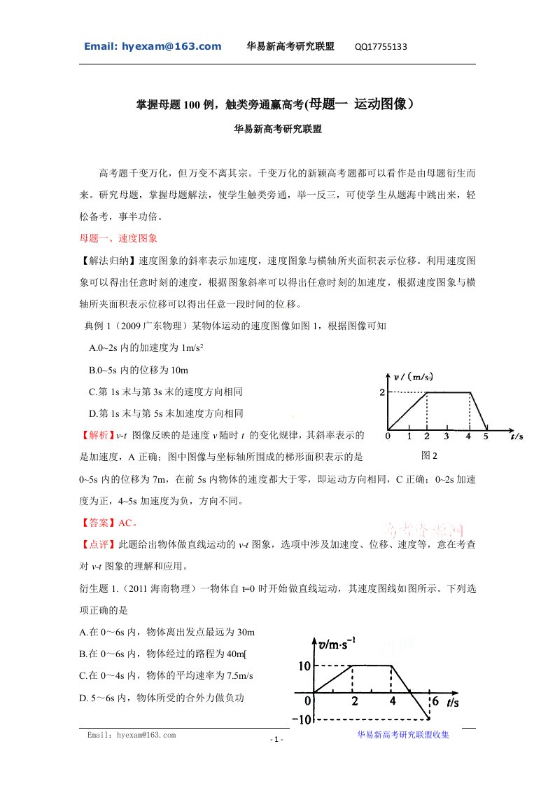 掌握母题100例触类旁通赢高考物理系列母题一_运动图象