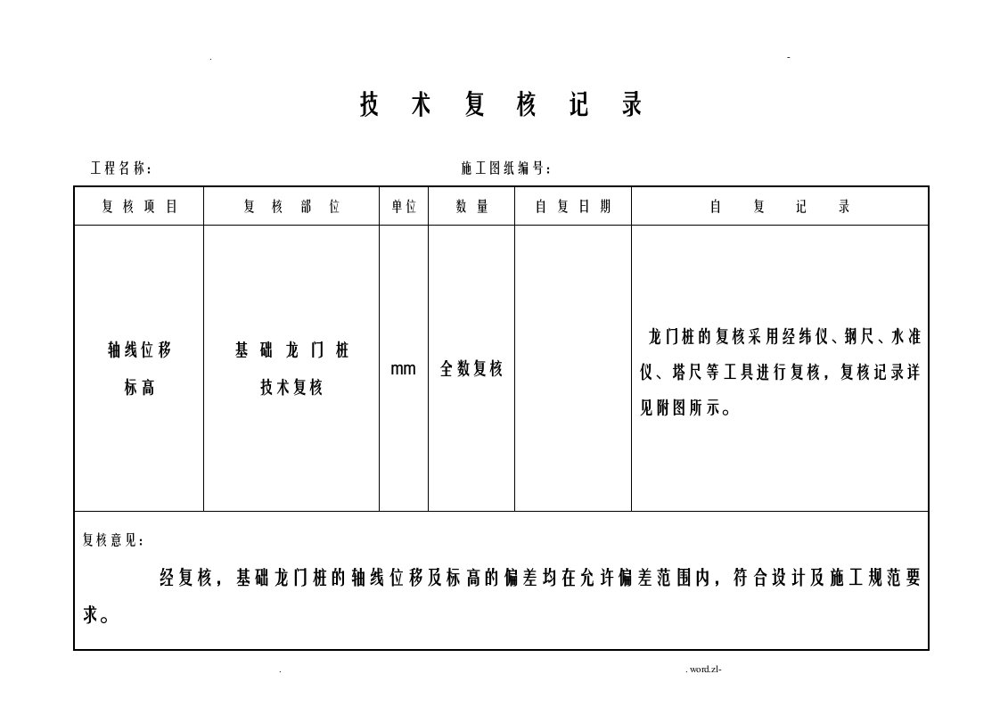 技术复核记录表格示范