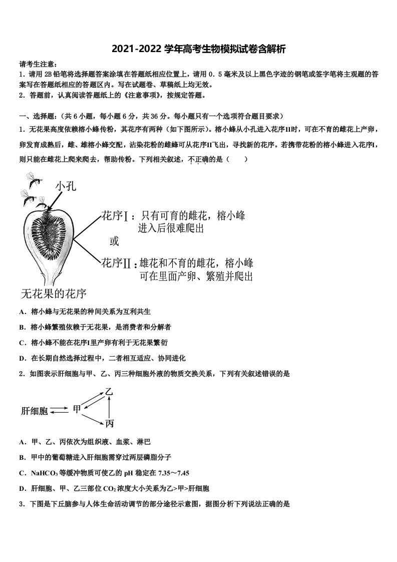 湖南省浏阳一中、株洲二中等湘东六校高三第五次模拟考试生物试卷含解析