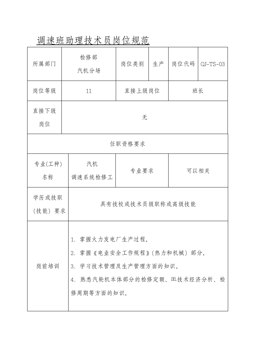 助理技术员岗位规范