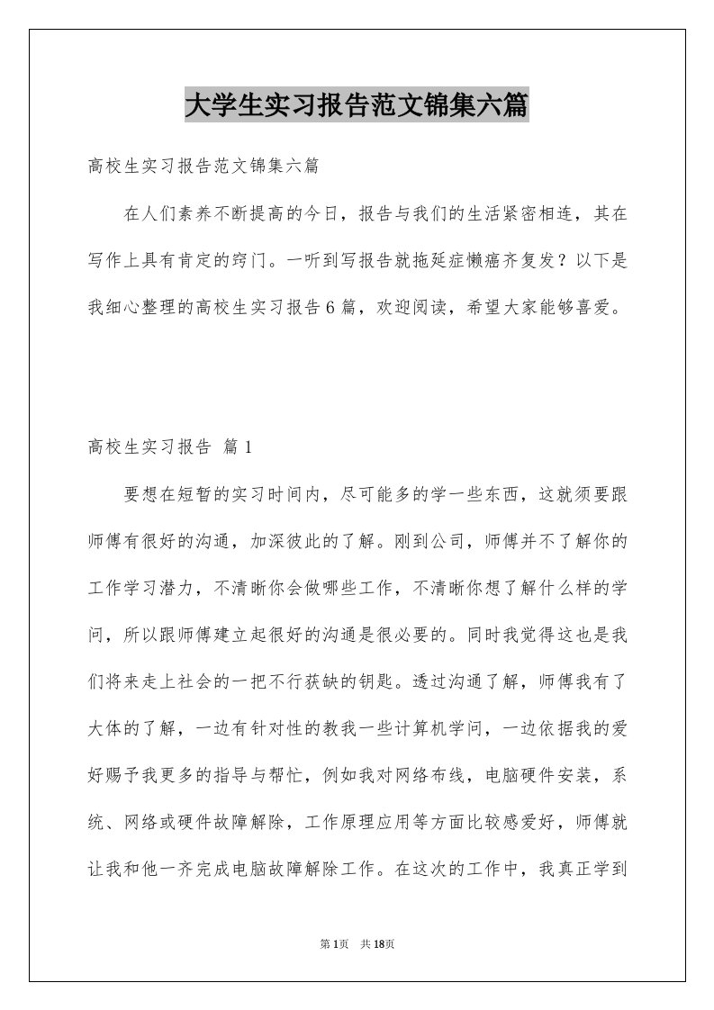 大学生实习报告范文锦集六篇例文