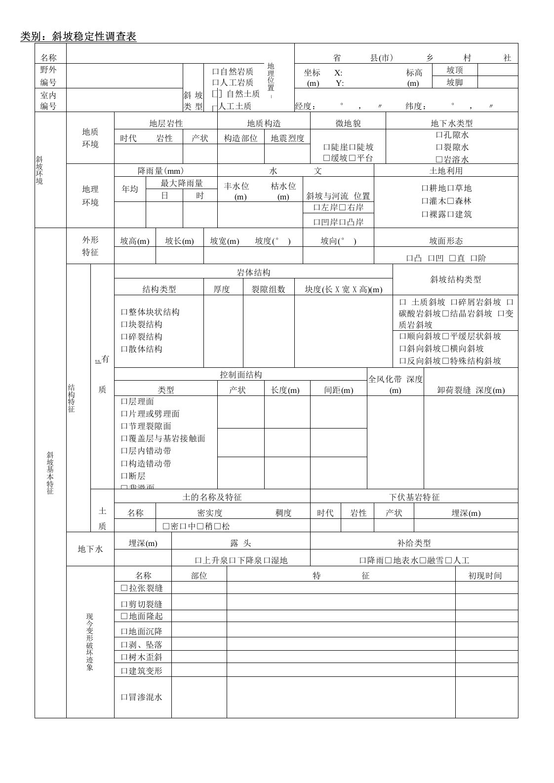 滑坡、泥石流调查表共7页